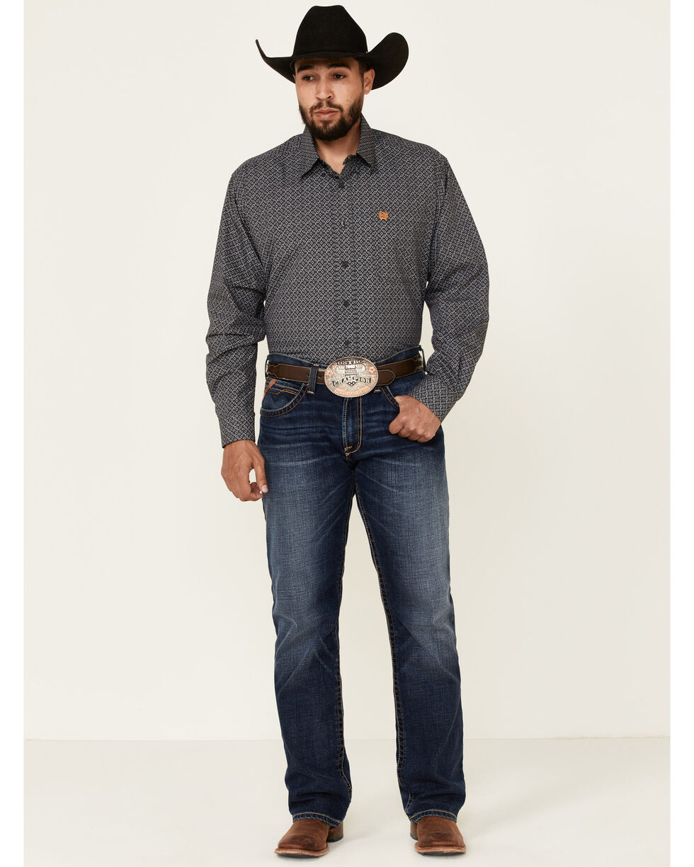 Cinch Men/'s Charcoal Geo Print Long Sleeve Button-Down Western Shirt Big